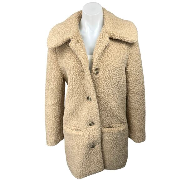& Other Stories Beige Tan Faux Shearling Sherpa Button Down Teddy Coat Jacket S - Picture 1 of 5